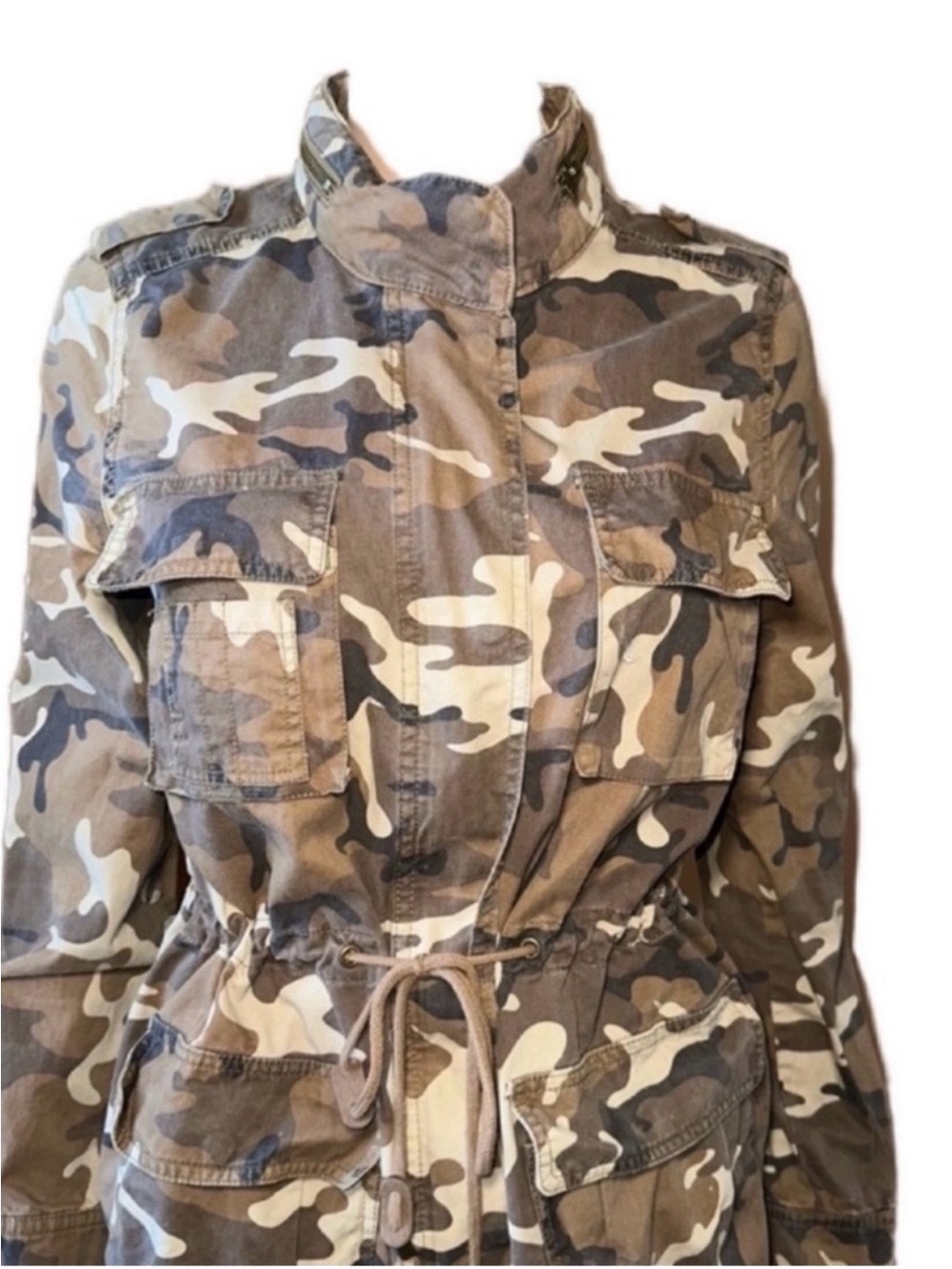 Love Tree Women's Camo Drawstring Utility Jacket - Olive/Tan - Picture 2 of 4